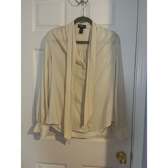 Express | SATIN LONG SLEEVE TIE NECK PORTOFINO SHIRT | Size Medium - Picture 5 of 6